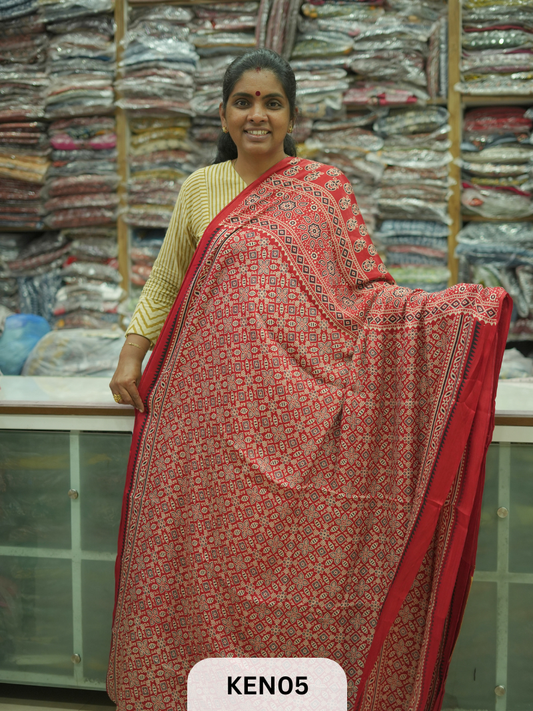 PURE MODAL AJRAKH PIGMENTED SCREENPRINT SAREE
