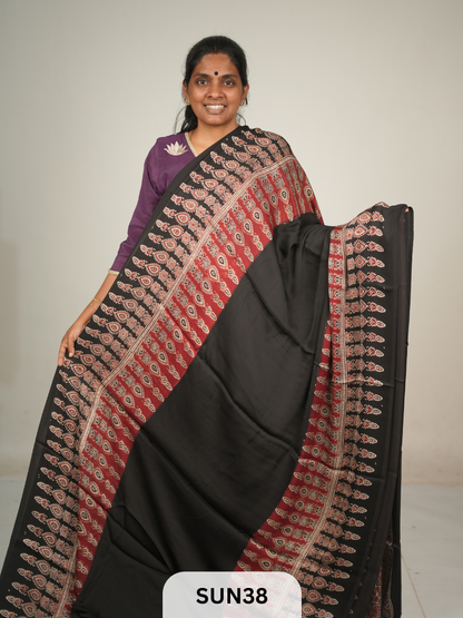 MODAL SILK WITH AJRAKH HANDBLOCK PRINT SAREE