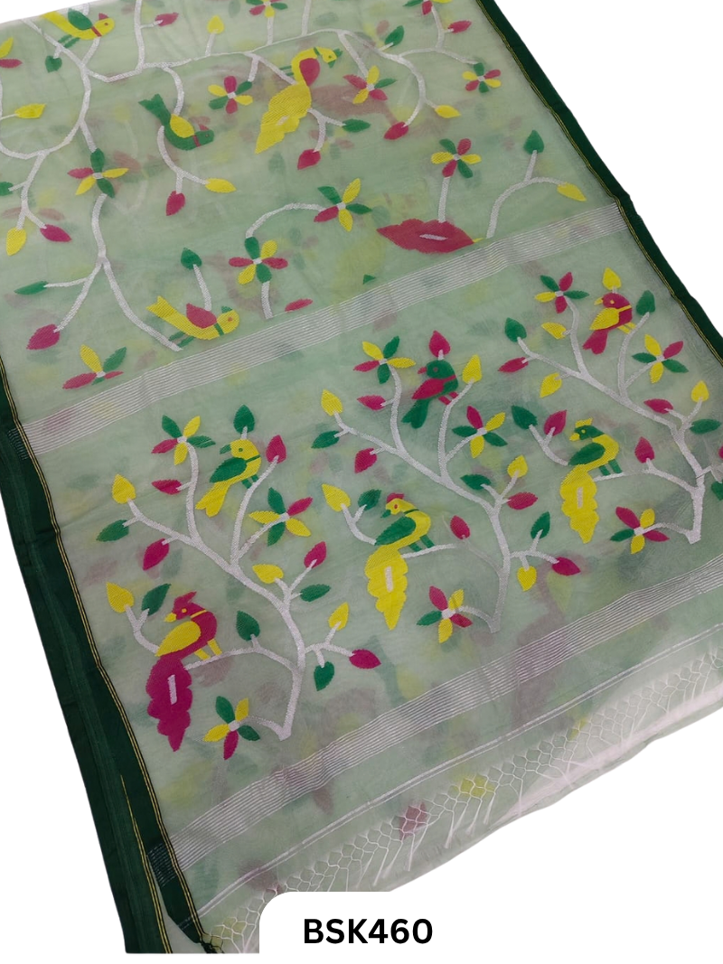 Handloom Pure Muslin Jamdhani Needle Work Weave Saree