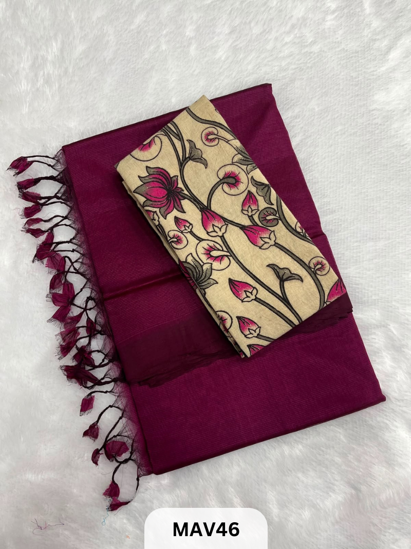 MANGALAGIRI PATTU SAREE WITH KALAMKARI BLOUSE (1 METER)