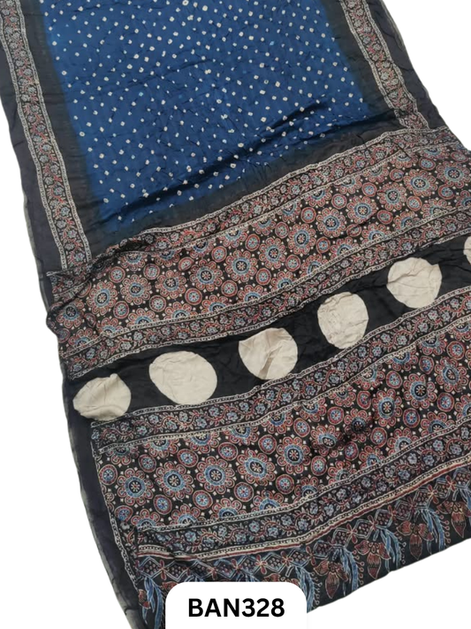 Modal Ajrakh With Bandhini Saree