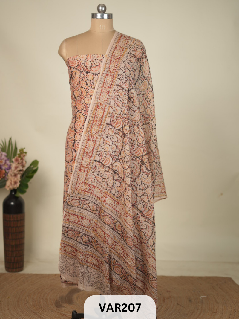 PURE HANDBLOCK KALAMKARI COTTON-2 PCS-TOP & DUPPATA