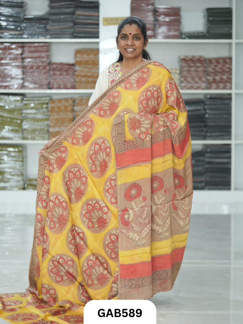 Nashpal & Pomegranate Peel Printed Modal Silk Sarees with blouse