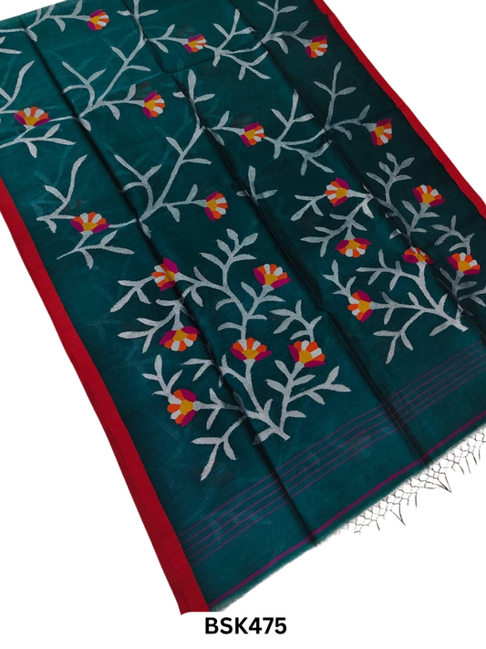 Handloom Pure Muslin Jamdhani Needle Work Weave Saree