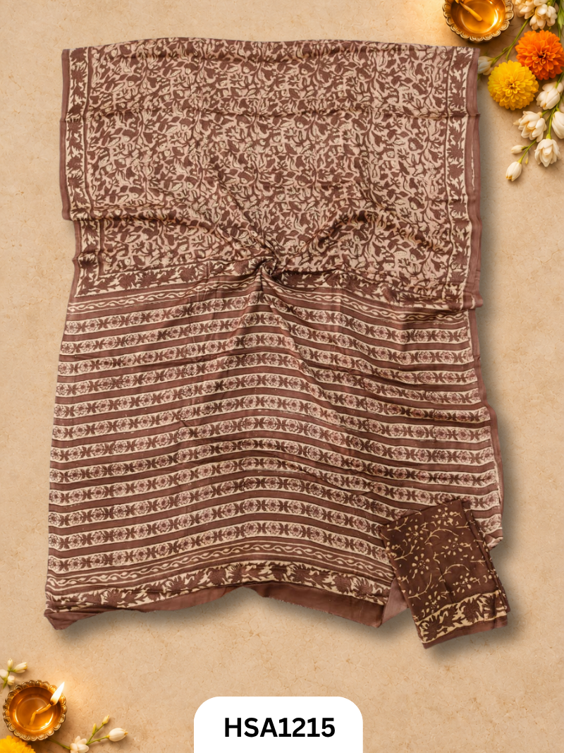 Hand Block Print Ajarkh Vanaspati Modal Silk Saree with blouse