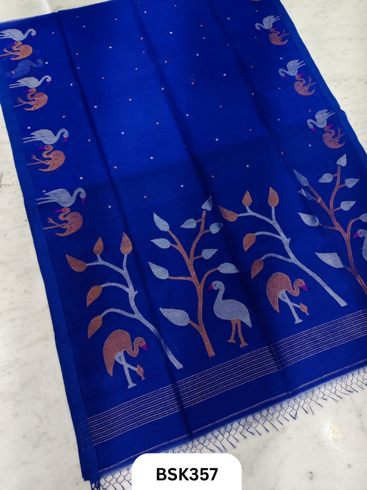 Handloom Pure Muslin Silk  With Jamdhani Weave Saree