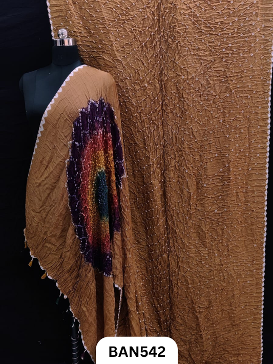 Semi Gaji Silk Multicolor Gul Pallu Bandhej Saree With Hand Tussels