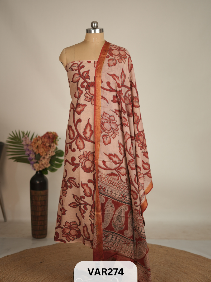 PURE HANDBLOCK KALAMKARI COTTON-2 PCS-TOP & DUPPATA