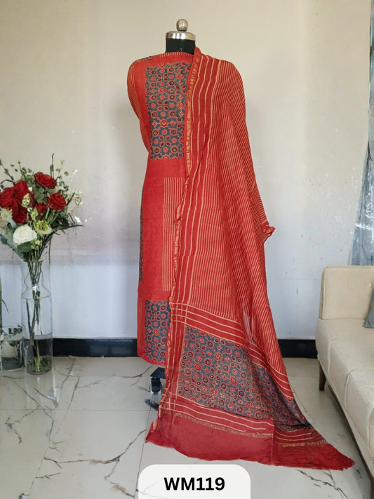 CHANDERI HAND BLOCK PRINT 2 PIECE SUITS EACH 2.5 MTR TOP AND DUPTTA