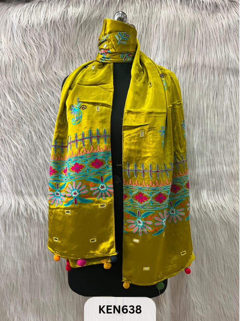 MUSHRU HAND AARI WORK WITH MIRROR WORK STOLE