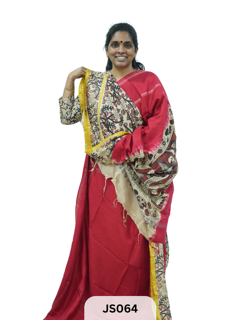 KALAMKARI X MANGALAGIRI FUSION SAREE -  SINGLE BORDER