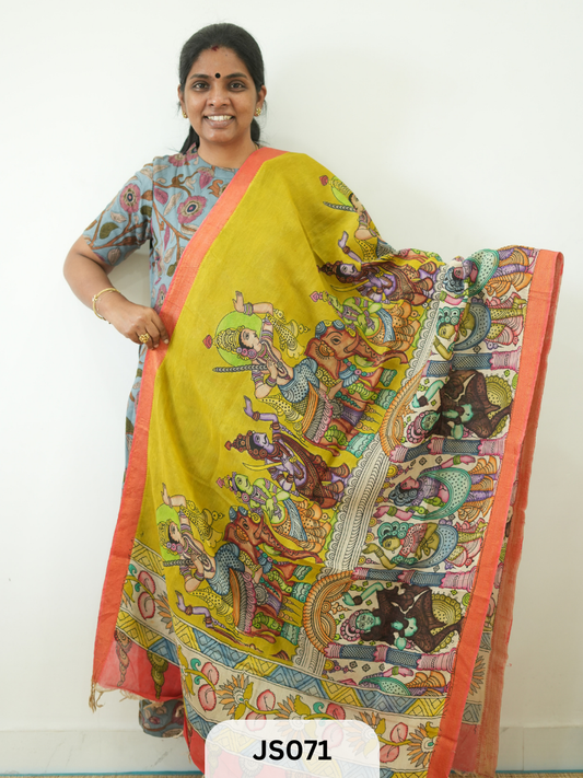 Pen Kalamkari Chennuri Silk Dupatta
