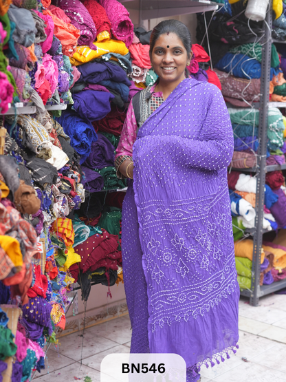 MUL COTTON HEAVY BANDHEJ SAREE WITH JARI TUSSLES