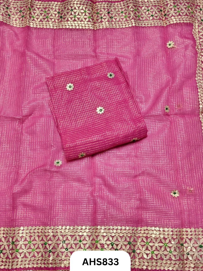 Kota Doria Check Gotta Patti Work Dress Material  - Top and Duptta 2.5mt
