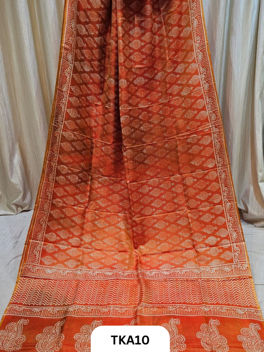 Pure Bishnupuri Silk Dual Shade Handblock