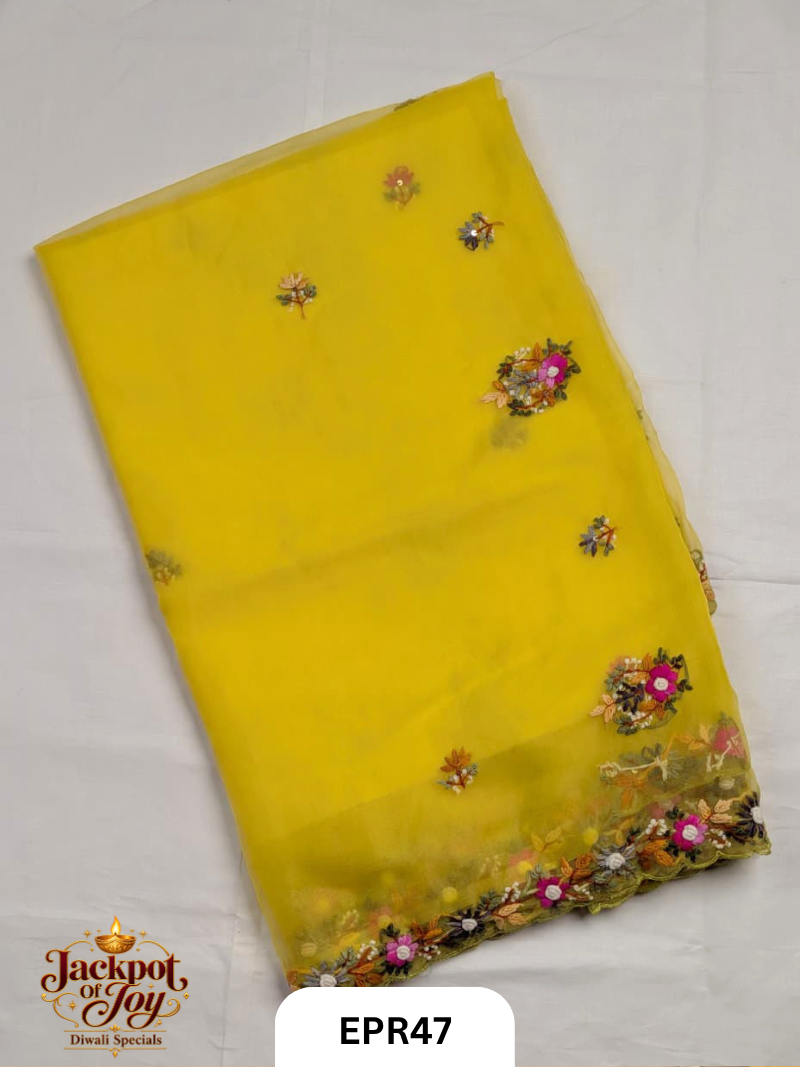 Semi Organza With Bullion Stitch Saree