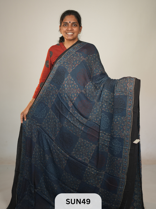 MODAL SILK WITH AJRAKH HANDBLOCK PRINT SAREE