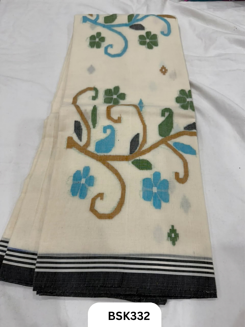 Handloom Pure Mul Cotton With Jamdhani Weave Saree