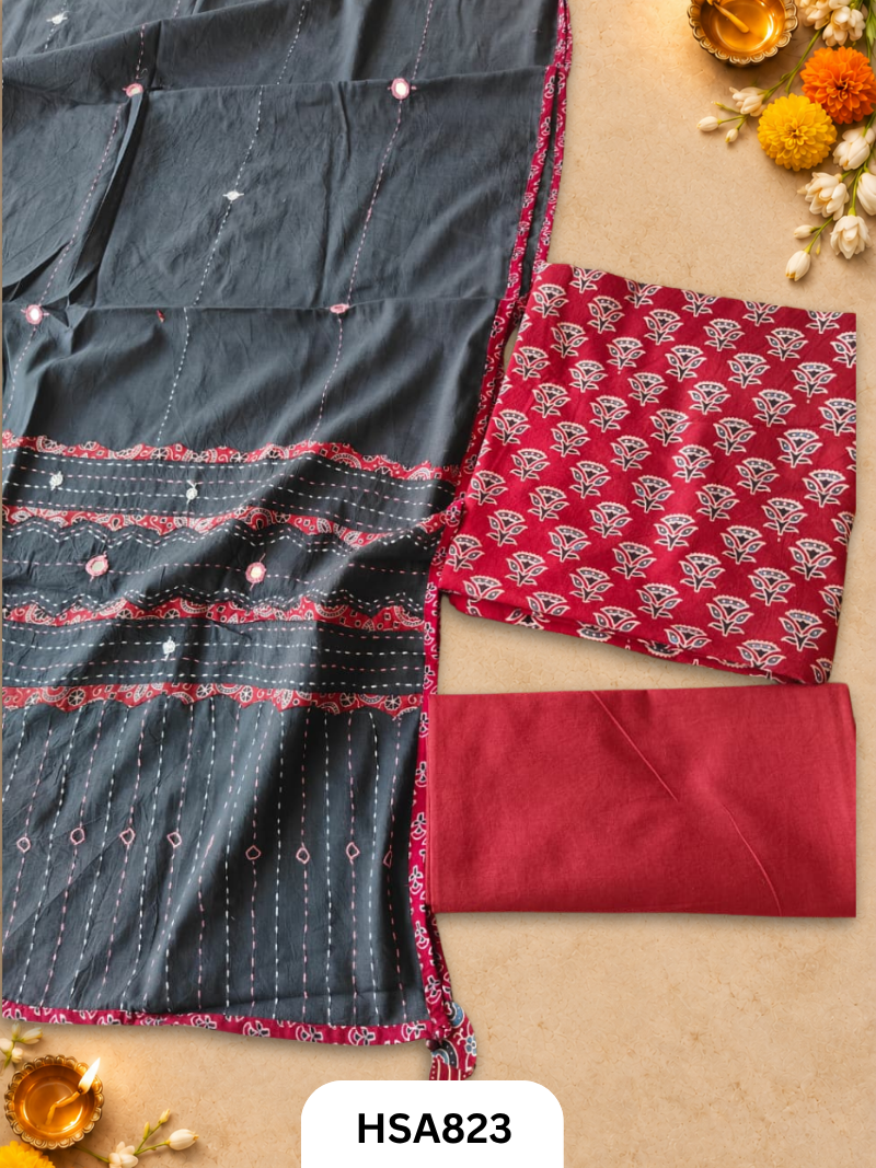 Ajrahk Print With Patch Work And Mirror Work Dupatta