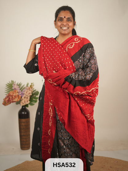 MODAL AJRAKH WITH BANDHINI SAREE