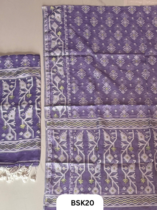 Cotton Jamdani Zari Weave  Top Material - 2.5  Duppata - 2.5  Machine Weave Hand Cutting