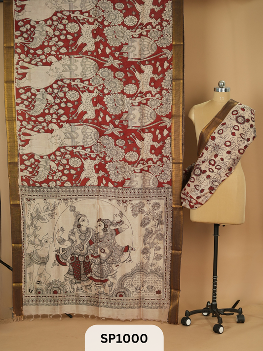 Kalamkari Chenuri Silk saree