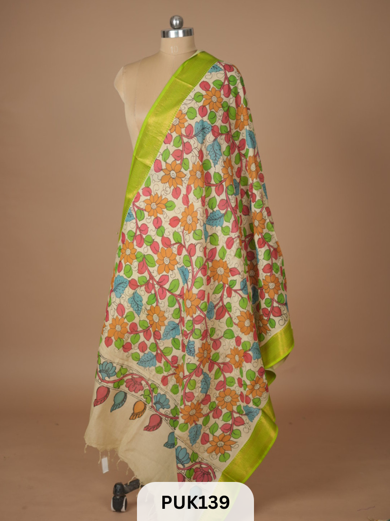 PURE PENKALAMKARI DUPPATTA - CHENNURI SILK