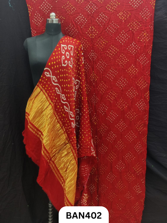 Semi Gaji Silk Tissue Pallu 25 Bani Bandhej Saree