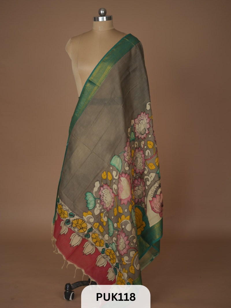 PURE PENKALAMKARI DUPPATTA - CHENNURI SILK