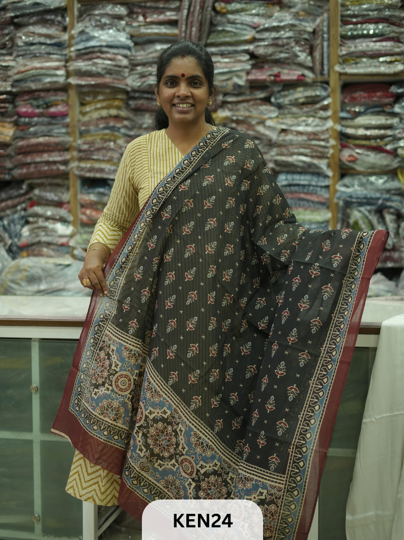 COTTON AJRAKH DUPPATTA SCREENPRINT-length 2.4mtr width 44''