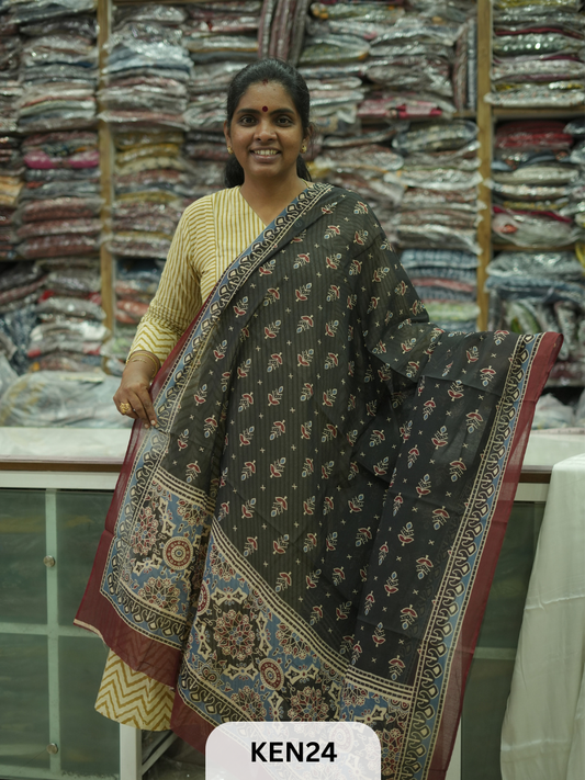 COTTON AJRAKH DUPPATTA SCREENPRINT-length 2.4mtr width 44''