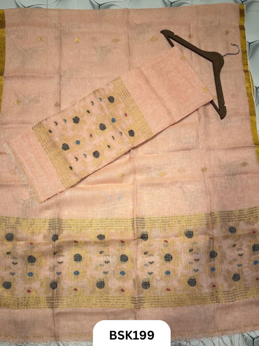 Premium Pure Handloom Linen Silk Salwar Floral Design  Top 2.7 mtr  | Duppata 2.5 mtr