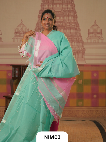 Maheshwari Inspired Chanderi Saree With Contrast Blouse