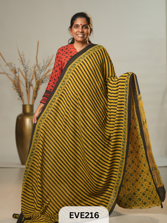 Chinon Chiffon Ajrakh Print Saree