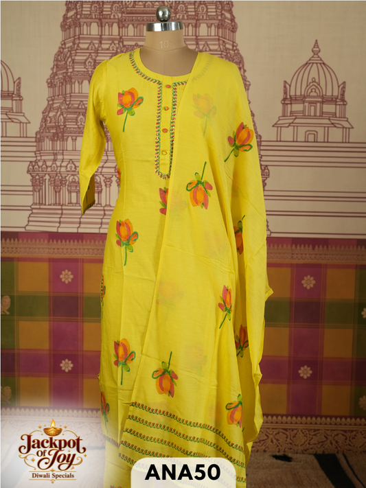 pure muslin  mulcotton handprinted stitched 3 pcs suit