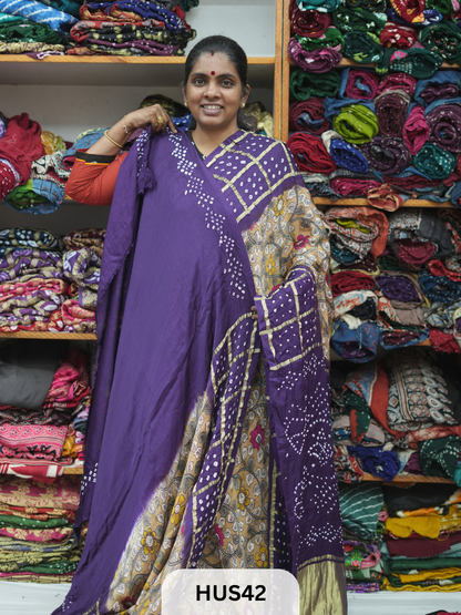 PURE MODAL WITH GHARCHOLA BORDER  - KALAMKARI DIGITAL PRINT