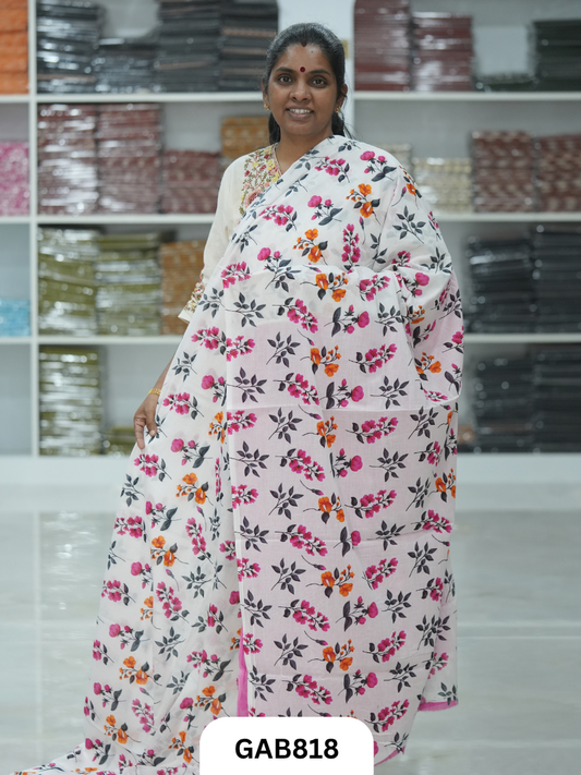 Bagru Block Print Cotton Mulmul Sarees With Running Blouse