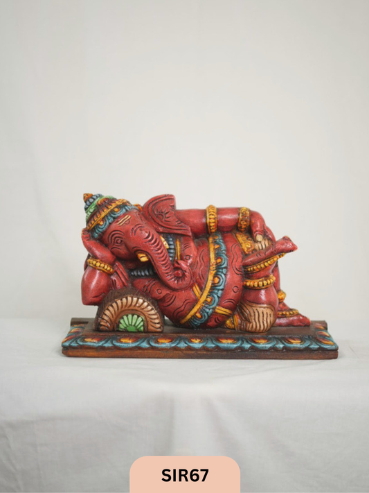 WOODEN SLEEPING GANESH - Height 9" INCH, WIDTH 16"INCH