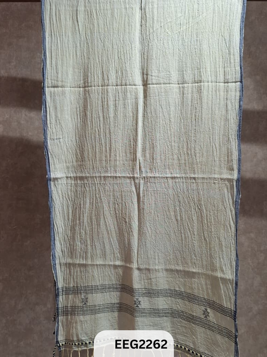 HANDWEAVED KALA COTTON STOLE WITH TESSLES-2.2MTR*20INCH