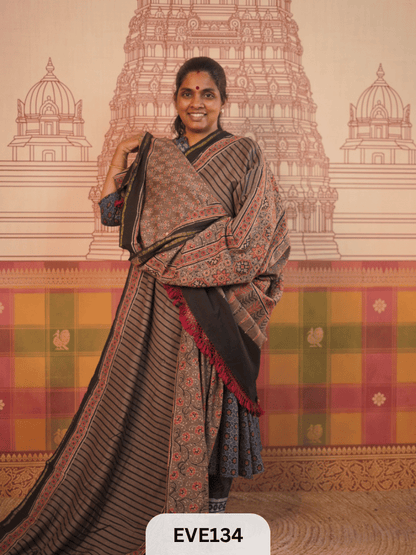 PURE CHANDERI SILK AJRAKH HANDBLOCK SAREE
