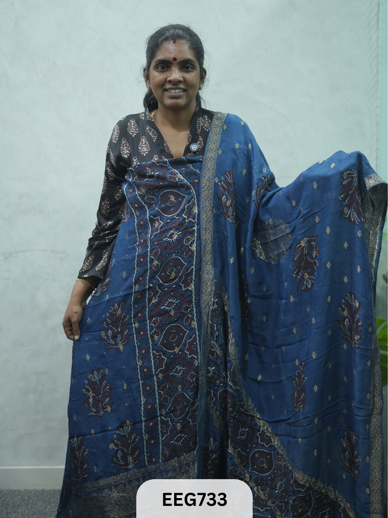 AJRAKH DOLA SILK 2 PCS-UNSTITCHED ( TOP 3.5MTR AND DUPPATA 2.25MTR ) - IMMEDIEATE DISPATCH