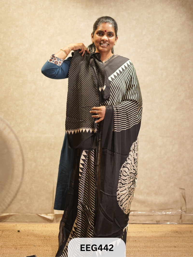 AJRAKH MODAL SAREE- RETRO
