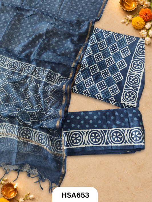 Handblock Printed Kota Doriya Dupatta With Cotton Suits Top 2.5mtr Dupatta 2.5mtr