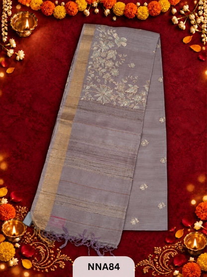 Pure Tussar Silk With Pitta Work - Metallic Theards