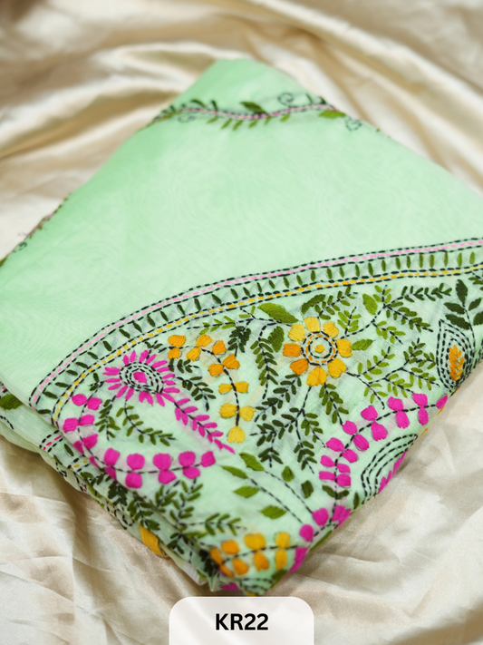 DUPION SILK WITH PURE HAND KANTHA HEAVY