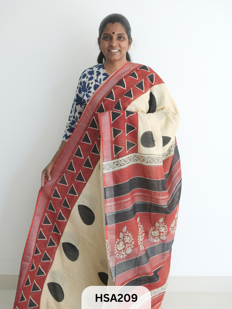 LENIN COTTON HANDBLOCK PRINTED SAREE