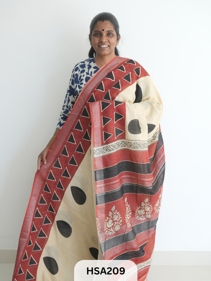 LENIN COTTON HANDBLOCK PRINTED SAREE