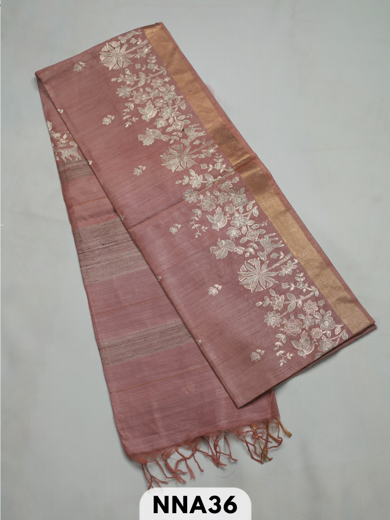 Pure tussar silk with pitta work embroidery saree