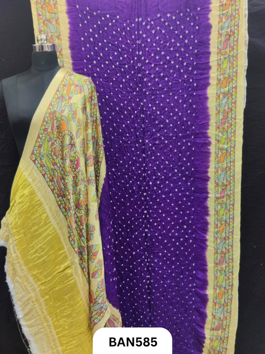Semi Gaji ts kalamkari digital print pallu, blouse and border with bandhej saree