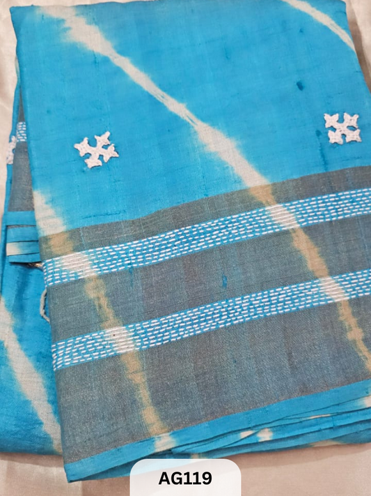 PURE TUSSAR WITH HANDPAINTED WITH KUTCH HAND EMBROIDERY